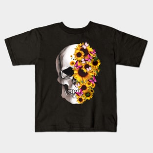 Sage Tribe Skull With sunflowers Kids T-Shirt